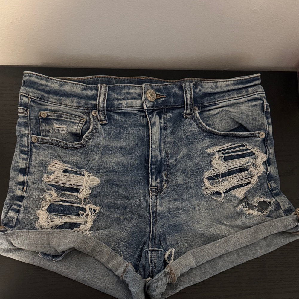 American Eagle Outfitters Blue Distressed Jean Shorts